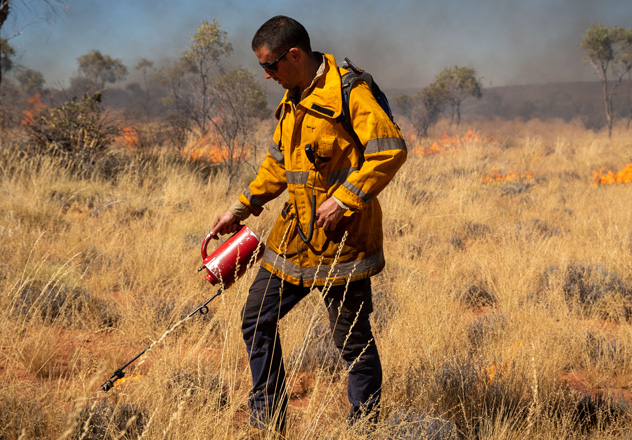 Land Management officer John Messingham undertakes a controlled burn at Newhaven Wildlife Sanctuary, North Territory.