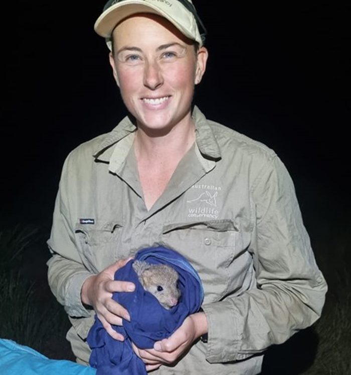 Sandra holding a Boodie (Burrowing Bettong).